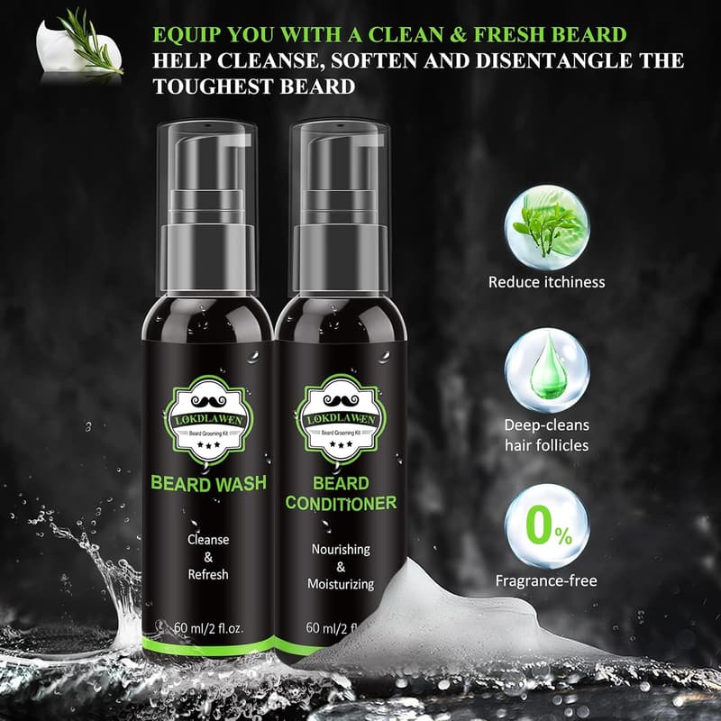 Men's Beard Grooming Kit with Wash & Oil