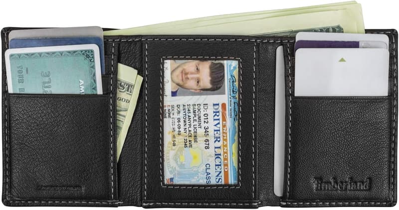 Men's Black Leather Trifold Wallet