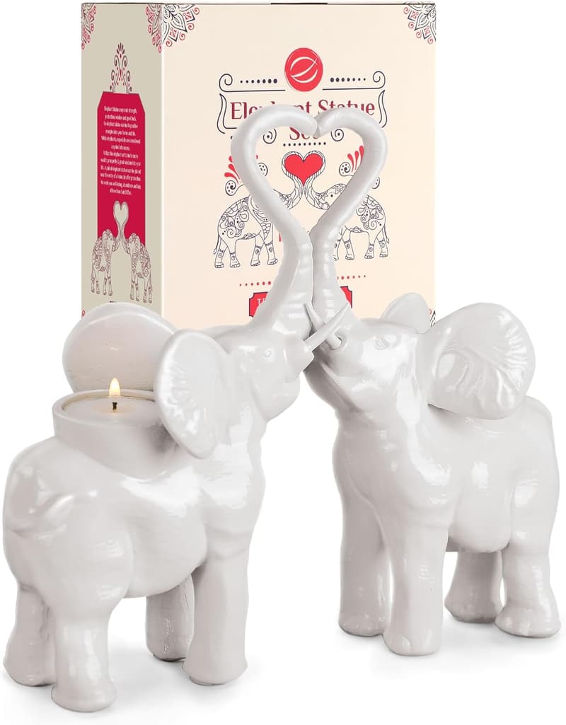 White Elephant Tea Light Candle Holders Decor Gift