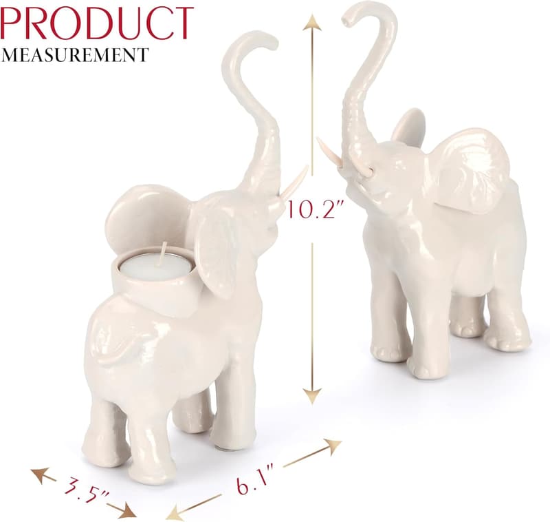White Elephant Tea Light Candle Holders Decor Gift