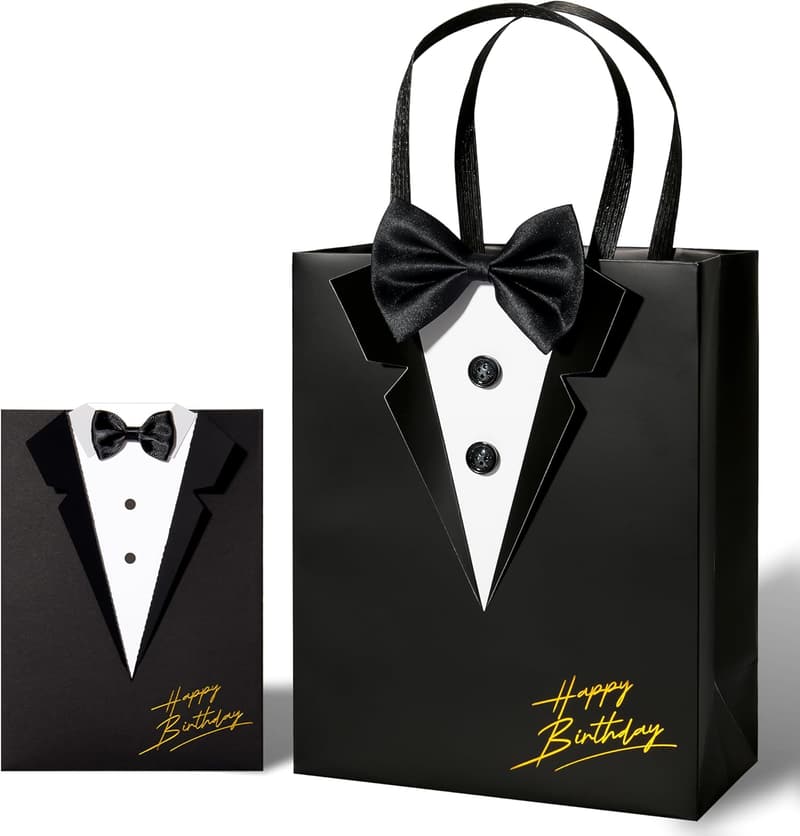 Birthday Gift Bag for Men: Black 3D Tuxedo Design