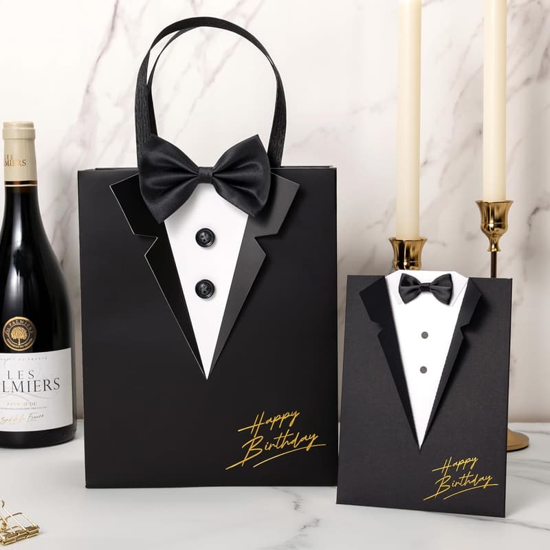 Birthday Gift Bag for Men: Black 3D Tuxedo Design