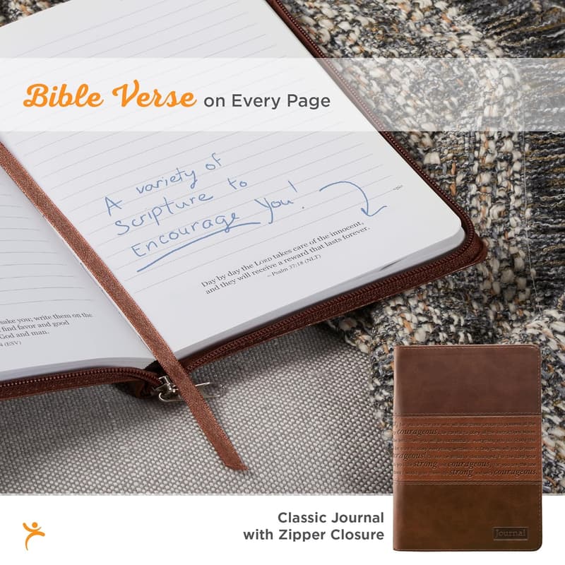 Inspirational Brown Faux Leather Journal with Bible Verse