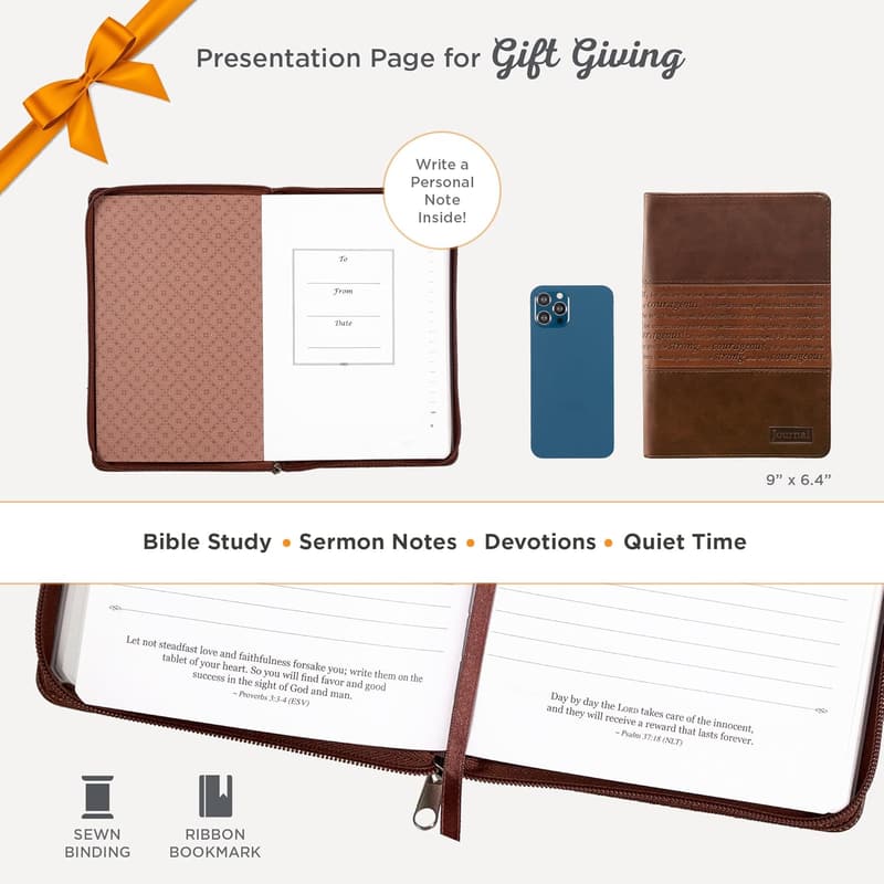 Inspirational Brown Faux Leather Journal with Bible Verse