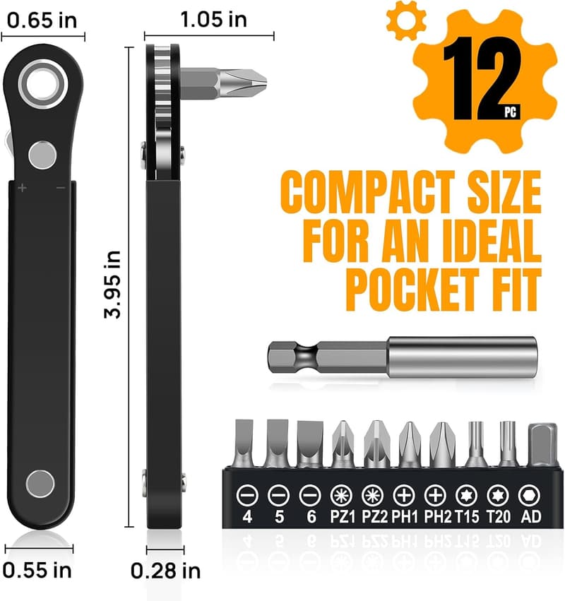 Men's 12-in-1 Ratcheting Right Angle Screwdriver Set