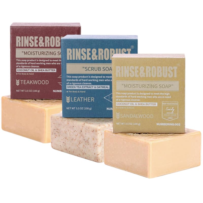Father's Day Men's Natural Soap Set: Leather & Wood
