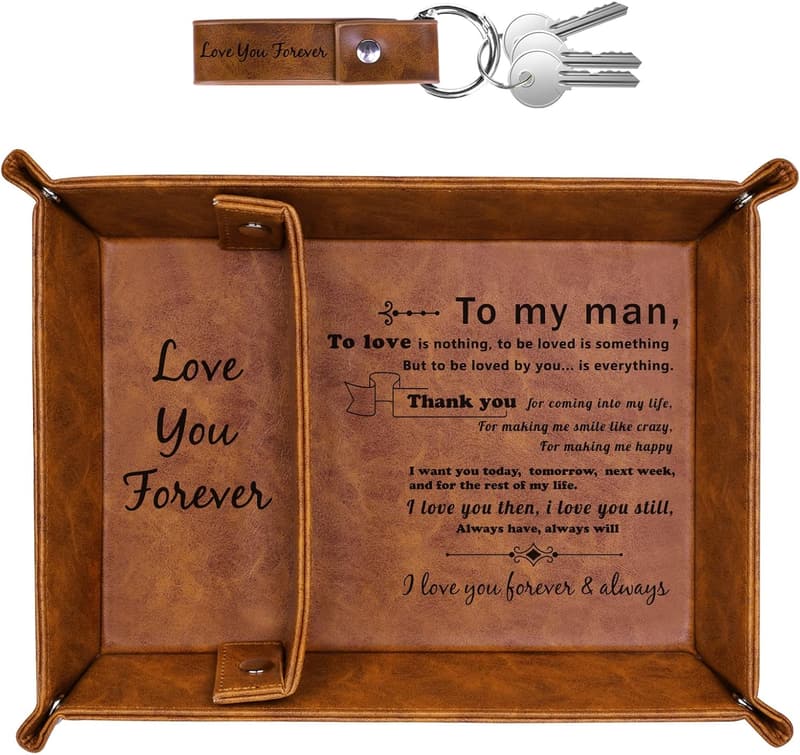 Anniversary PU Leather Tray & Keychain for Him