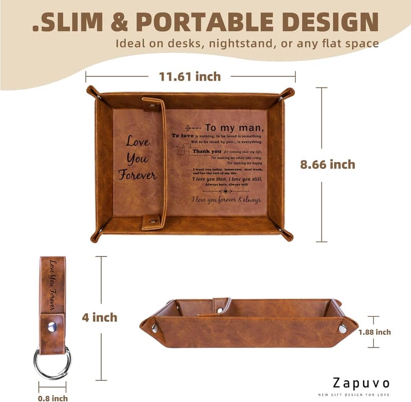 Anniversary PU Leather Tray & Keychain for Him