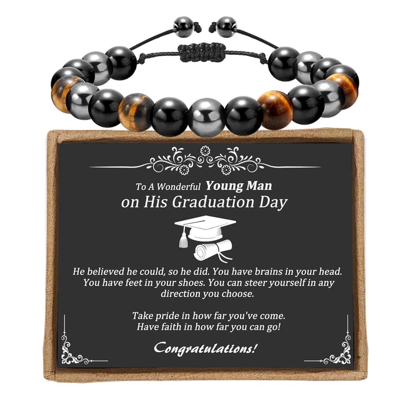 2025 Graduation Bracelet for Men, Natural Stone