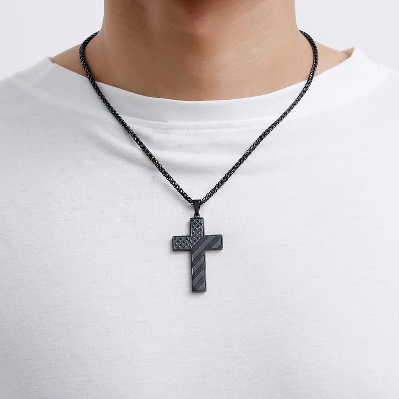 Graduation Cross Necklace for Men & Boys, Stainless Steel