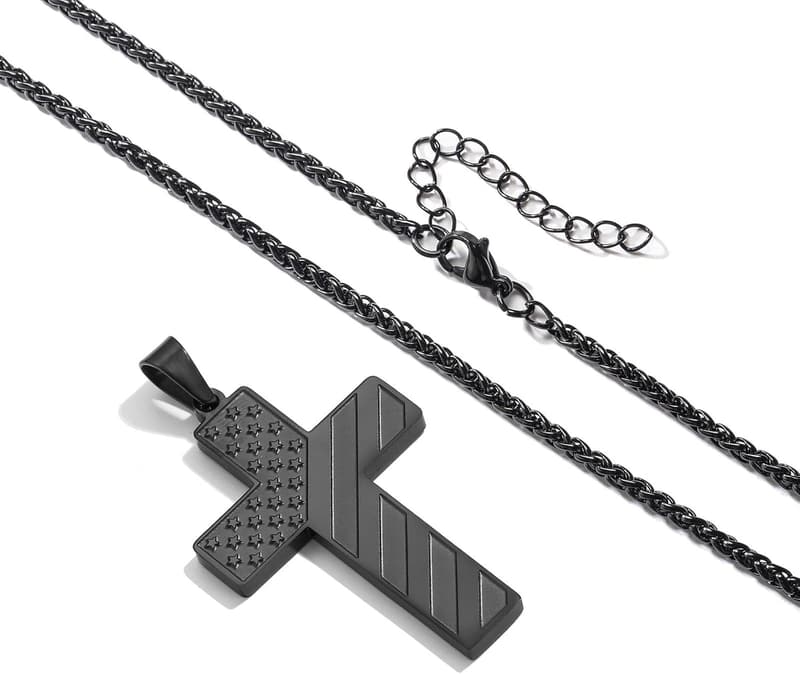 Graduation Cross Necklace for Men & Boys, Stainless Steel