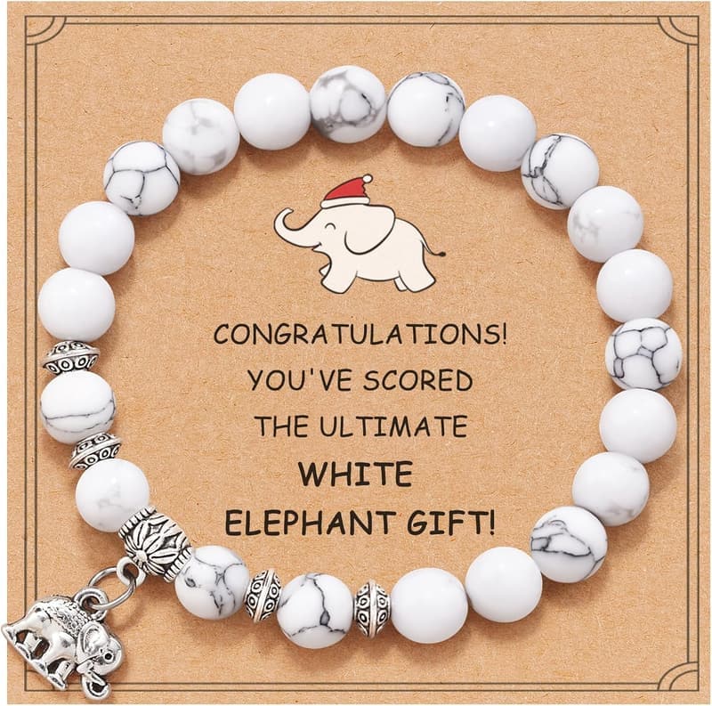 White Elephant Bracelet Gift for Adults