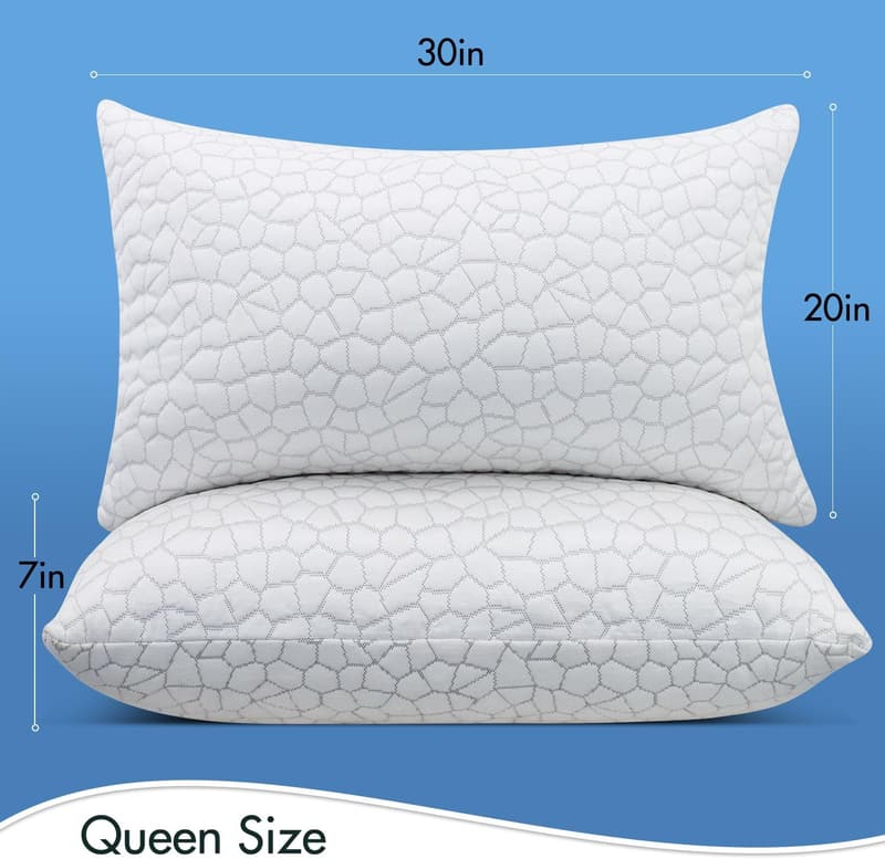 Cooling Memory Foam Pillows, Queen, Adjustable, 2-Pack
