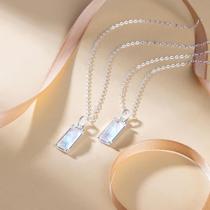 Rainbow Moonstone Necklace, Sterling Silver
