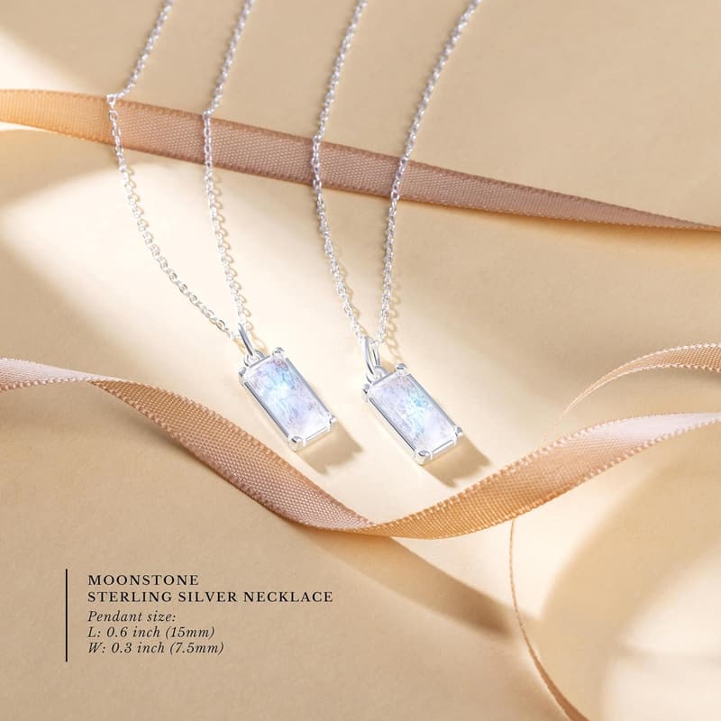 Rainbow Moonstone Necklace, Sterling Silver