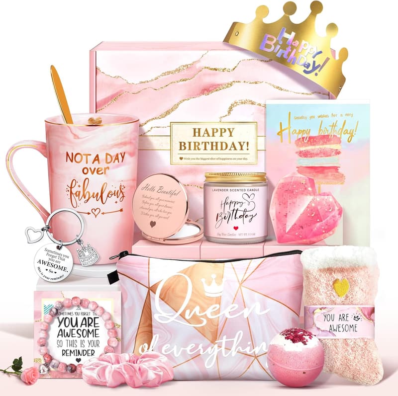 Birthday Ceramic Marble Mug for Women, 14 Oz