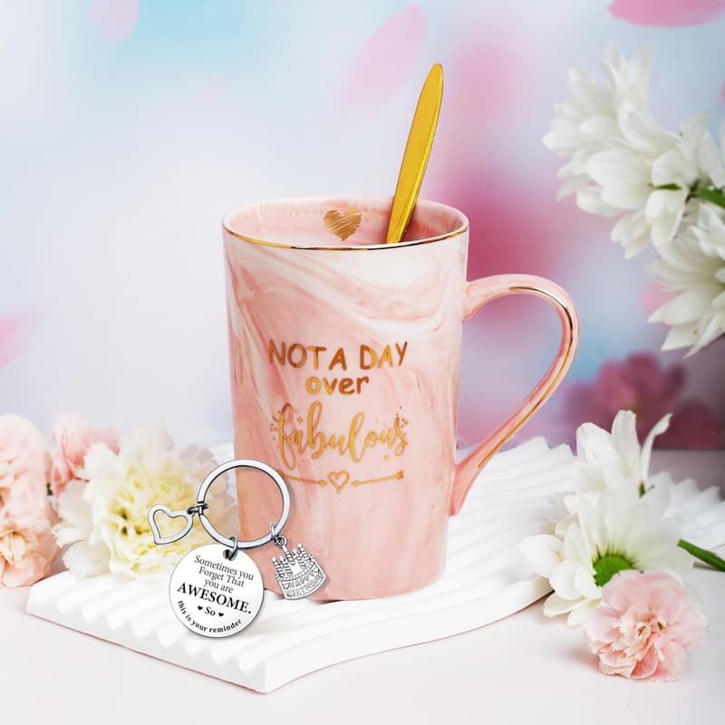 Birthday Ceramic Marble Mug for Women, 14 Oz