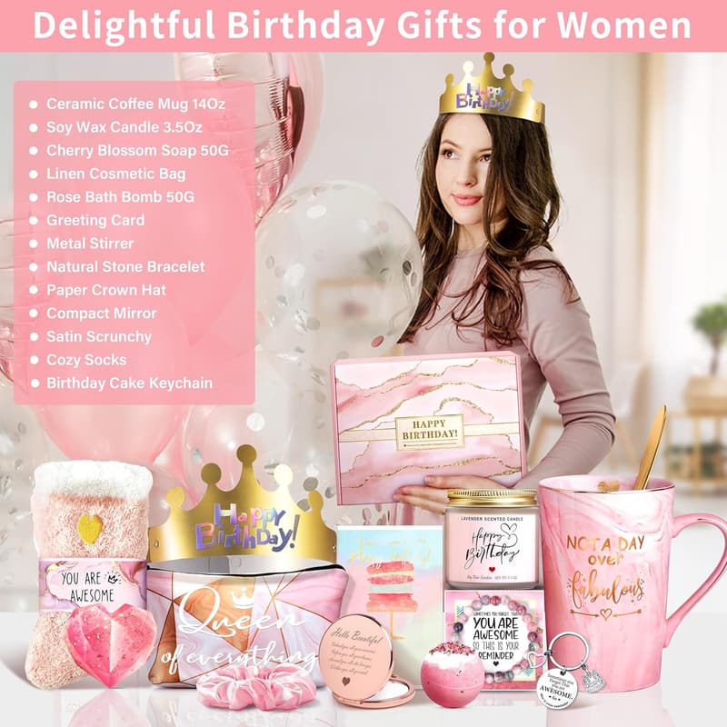 Birthday Ceramic Marble Mug for Women, 14 Oz