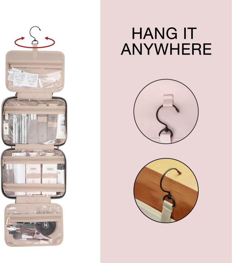 Travel Toiletry Bag with Hanging Hook, Water-Resistant