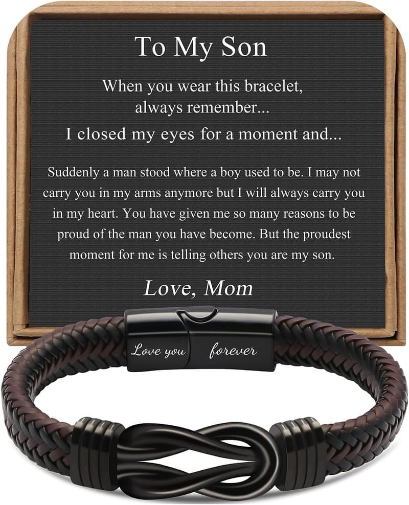 Men's Brown Leather Infinity Bracelet - 