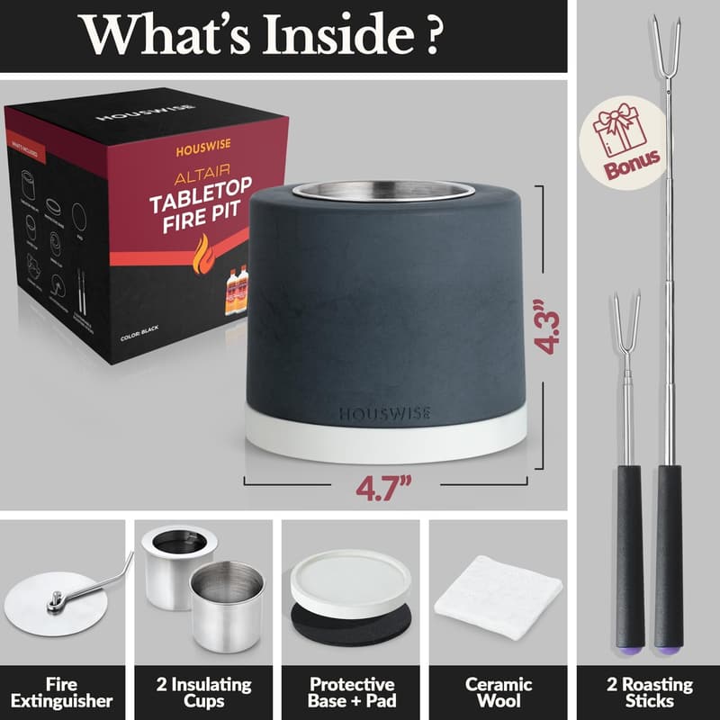 Tabletop Fire Pit Smores Kit - Indoor/Outdoor Concrete