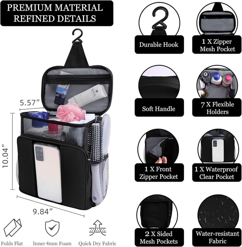Travel Shower Caddy for College & Camping - Large & Portable