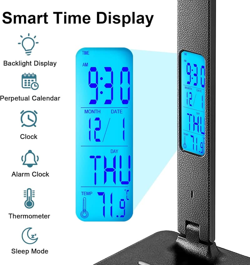 Desk Lamp with Wireless Charger and Clock