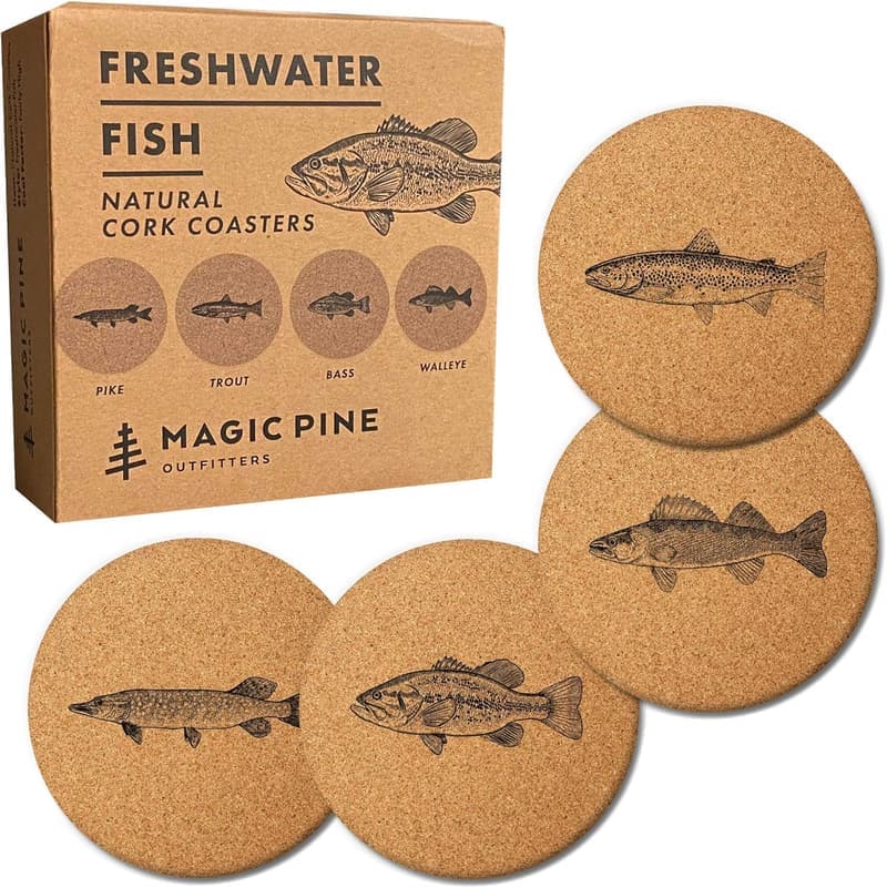 Birthday Gift for Men Fish Coasters - Cork Drink Mats