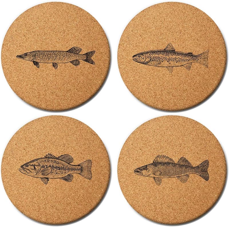 Birthday Gift for Men Fish Coasters - Cork Drink Mats