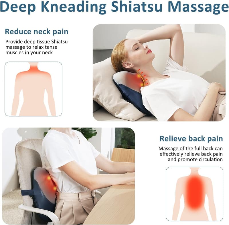 Shiatsu Back Massager with Heat for Pain Relief