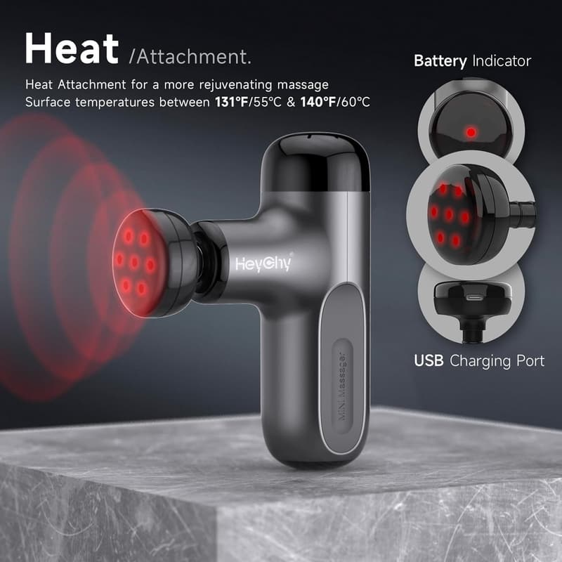 Athlete's Mini Heat Massage Gun with 4 Heads