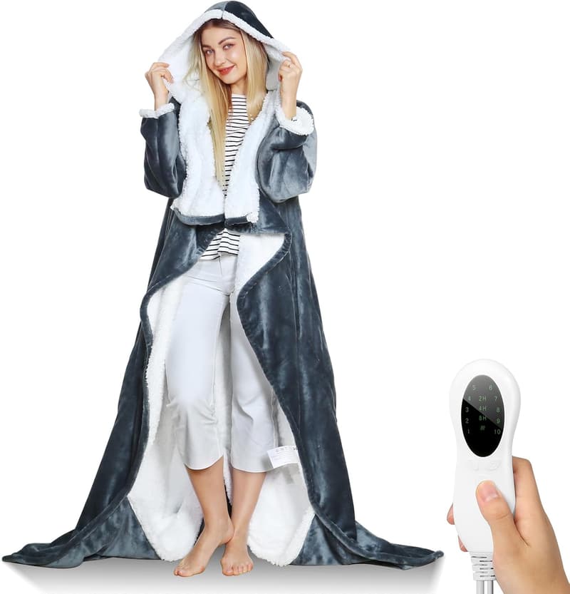 Heated Wearable Blanket with Hood & Sleeves, 70