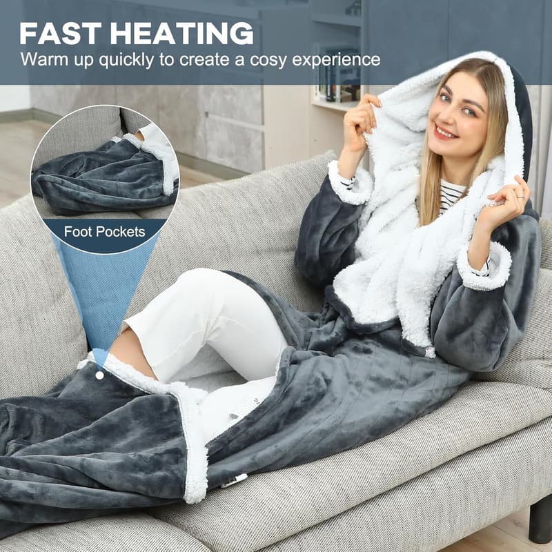 Heated Wearable Blanket with Hood & Sleeves, 70