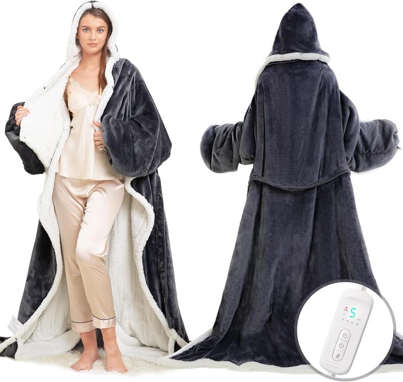 Electric Heated Blanket with Sleeves & Foot Pocket