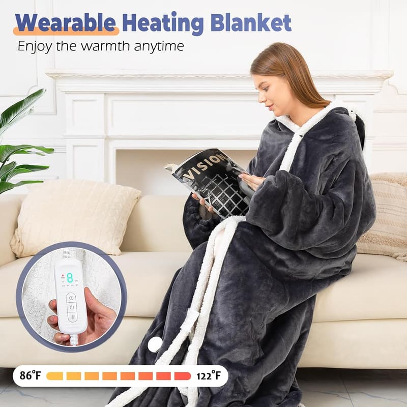 Electric Heated Blanket with Sleeves & Foot Pocket