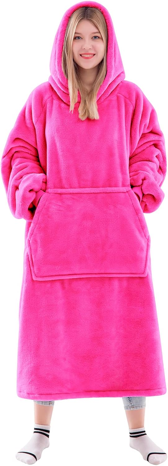 Wearable Blanket Sweatshirt - Thick Rose Flannel Hoodie