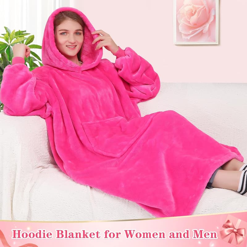 Wearable Blanket Sweatshirt - Thick Rose Flannel Hoodie