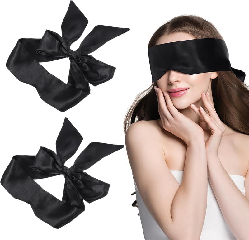 Travel Satin Sleep Mask Set - Adjustable, Soft Black (2 Pcs)