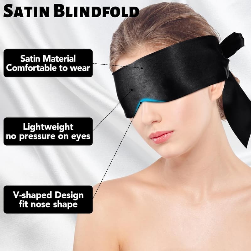 Travel Satin Sleep Mask Set - Adjustable, Soft Black (2 Pcs)