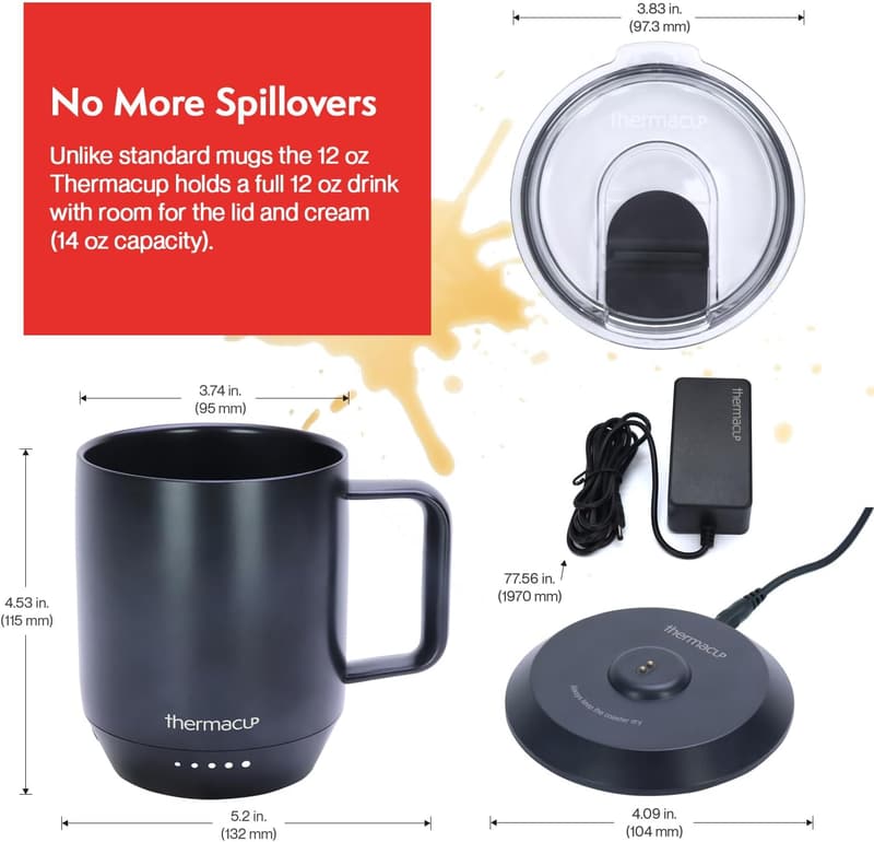 Smart Heated Coffee Mug, 5 Temp Settings, Midnight Black, 12oz