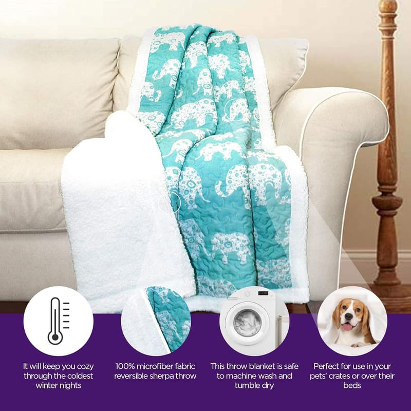 Elephant Sherpa Throw Blanket, Reversible 60