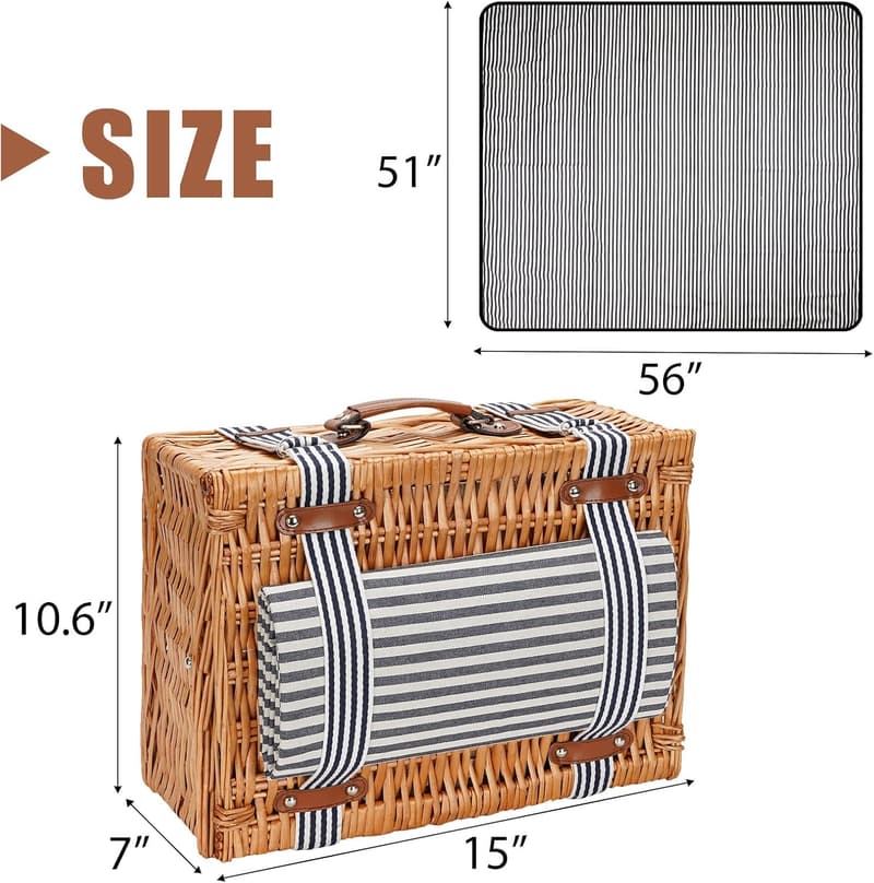 Insulated Picnic Basket for 2 with Blanket Set