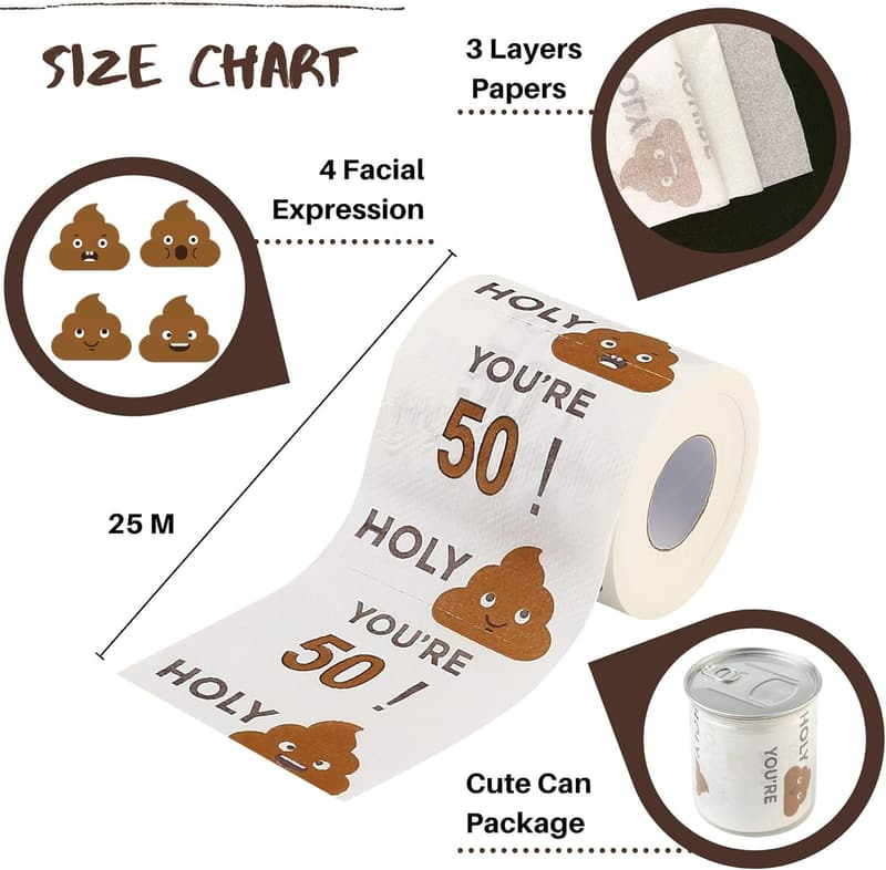 50th Birthday Gag Toilet Paper for Men and Women