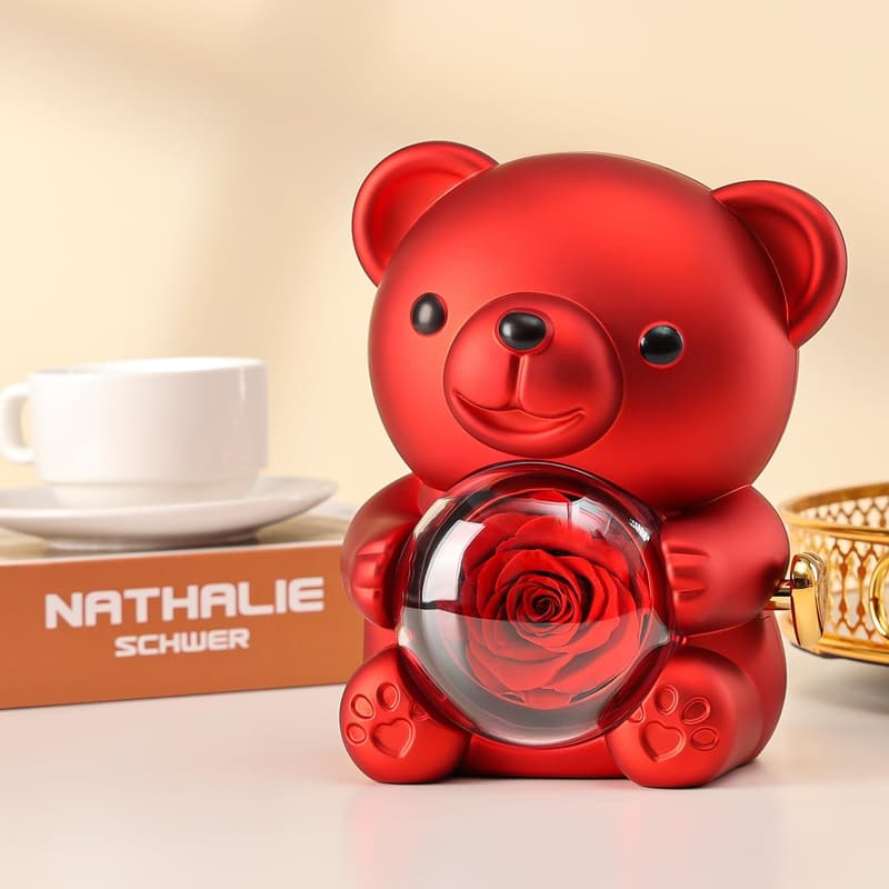 Mother's Day Teddy Bear with Preserved Red Rose