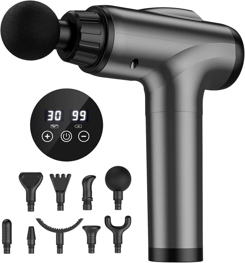 Massage Gun for Athletes, 30-Speed, 9 Heads (Grey)