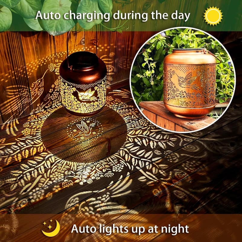 Hummingbird Metal Solar Lanterns for Garden Decor
