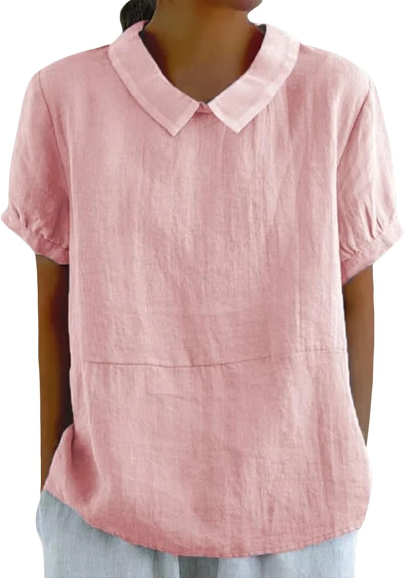 Summer Cotton Linen Women's Shirt - Casual, Short Sleeve
