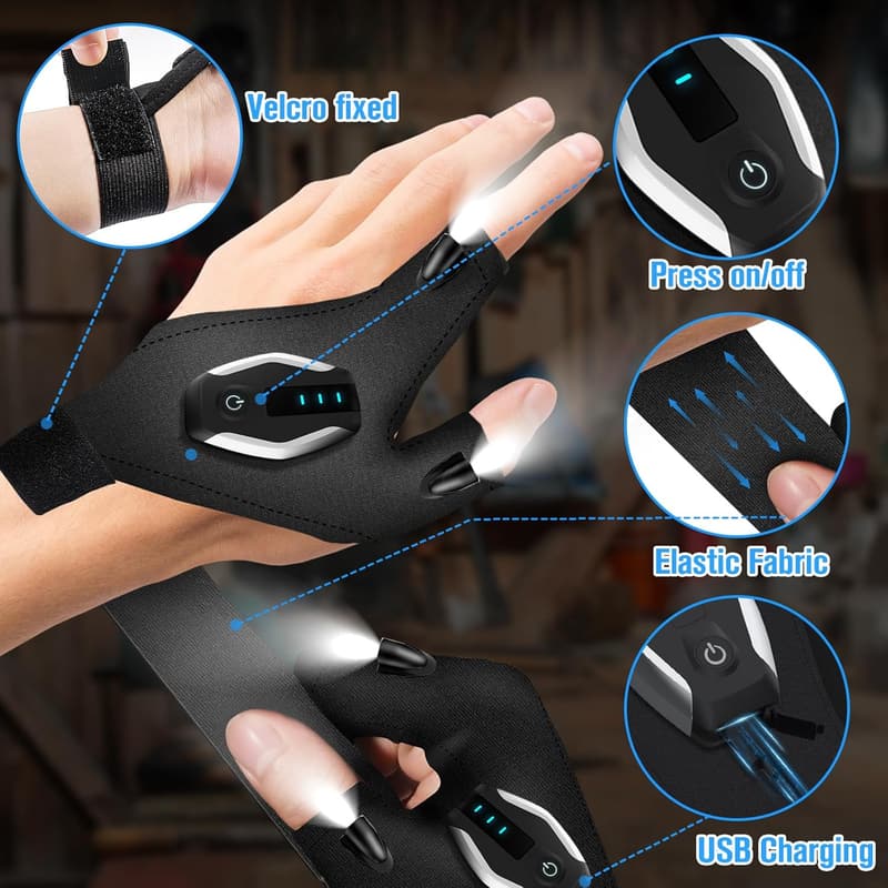 Father's Day LED Flashlight Gloves for Men