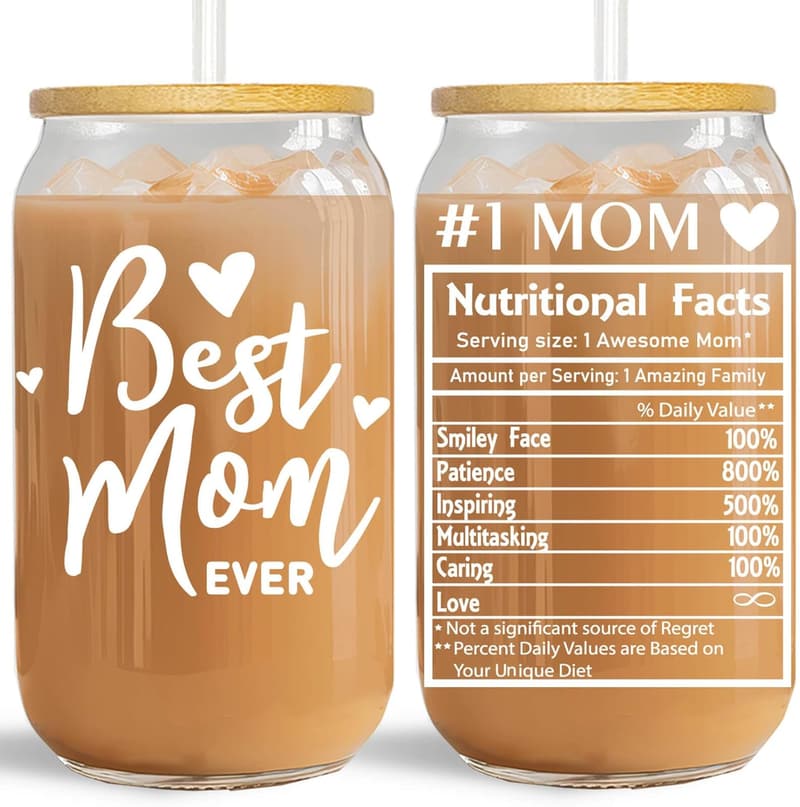 Mother's Day 16 Oz Glass Coffee Cup for Mom