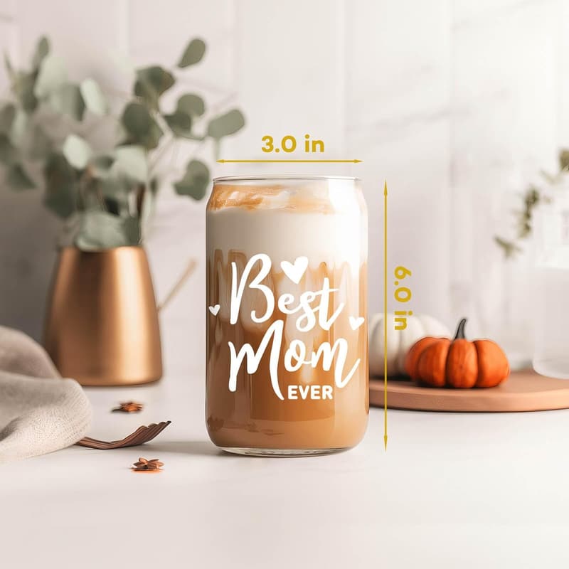 Mother's Day 16 Oz Glass Coffee Cup for Mom